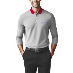 Men's Long Sleeve Polo Shirts with Red Collar