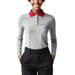 Red Collar Ladies Long Sleeve Polo Shirts