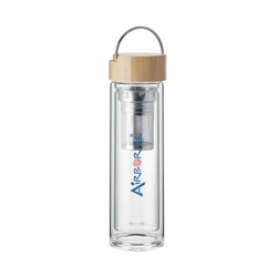 400ml Glass and Bamboo Lid Bottle with Tea Infuser.